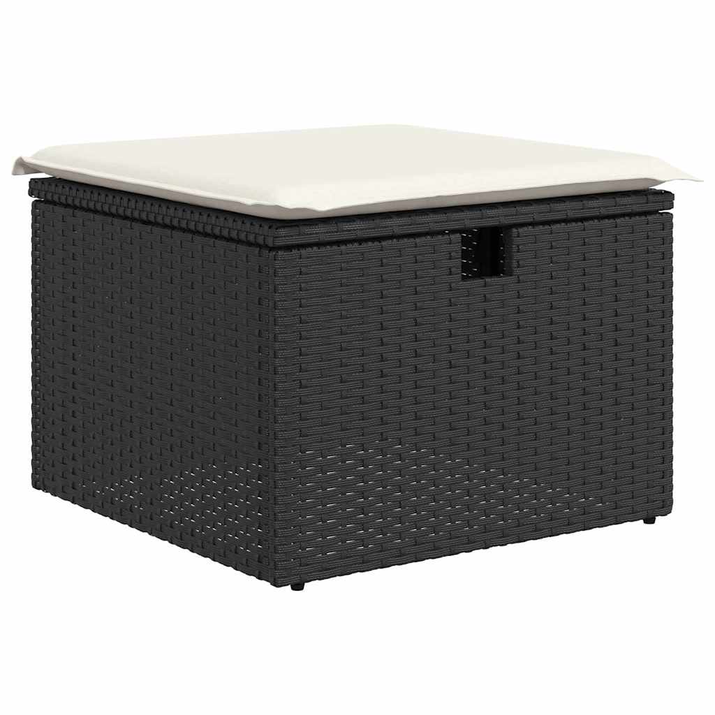 Bankstel met kussen met opslag Zwart en crème poly rattan