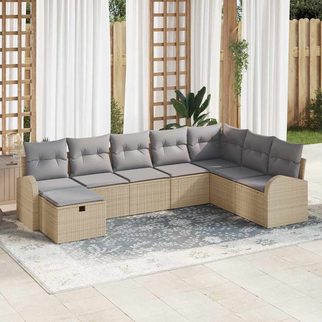 Bankstel met kussen met opslag beige en lichtgrijs poly rattan