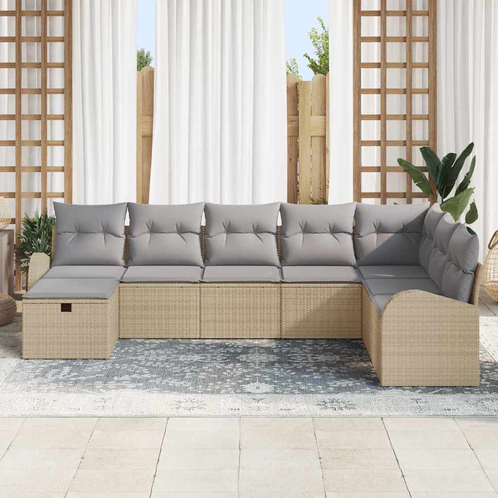 Bankstel met kussen met opslag beige en lichtgrijs poly rattan