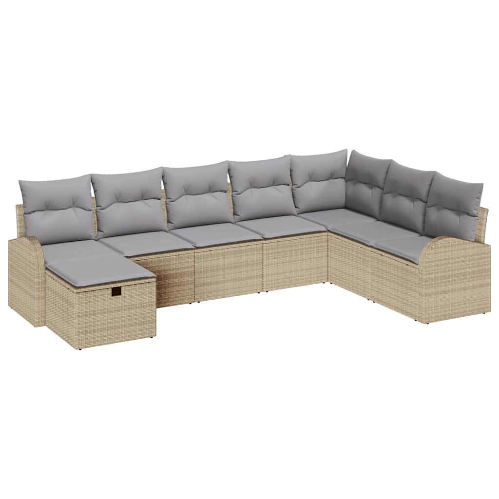 Bankstel met kussen met opslag beige en lichtgrijs poly rattan