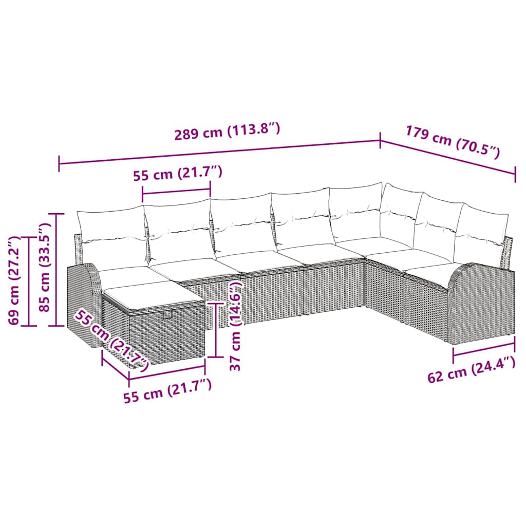 Bankstel 8 st Lichtgrijs poly rattan