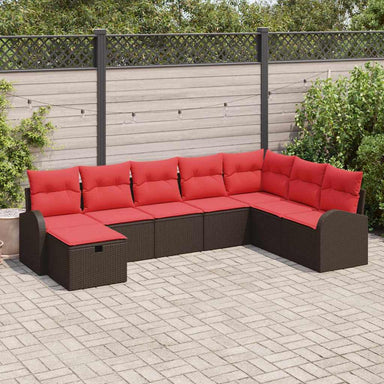 Bankstel met kussen met opslag Bruin en Rood poly rattan