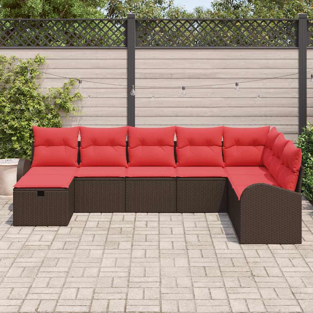 Bankstel met kussen met opslag Bruin en Rood poly rattan