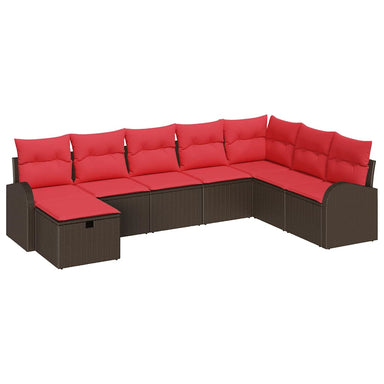 Bankstel met kussen met opslag Bruin en Rood poly rattan