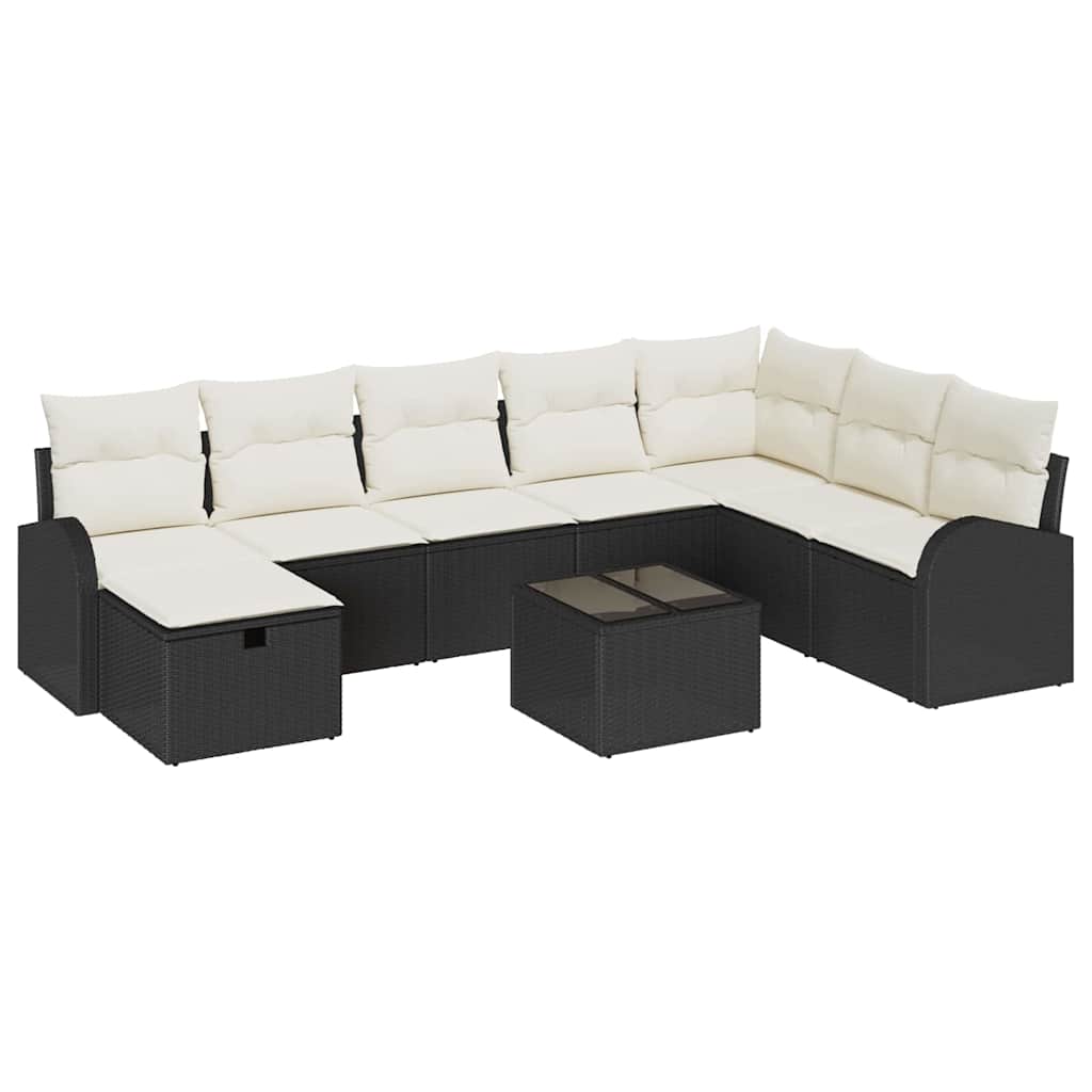 Bankstel 9 st Zwart en crème poly rattan