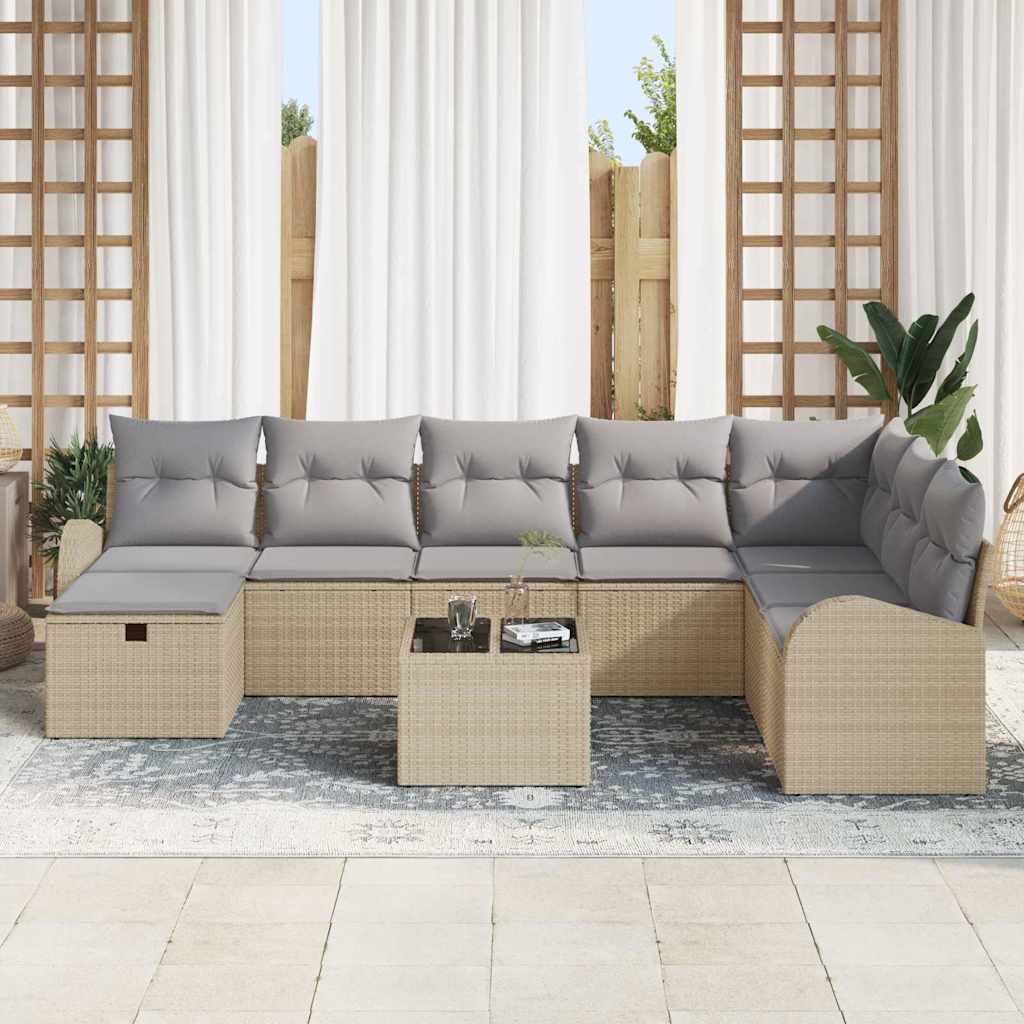Bankstel met kussen met opslag beige en lichtgrijs poly rattan