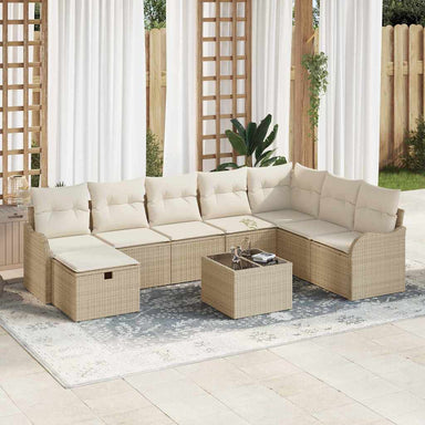 Bankstel 9 st beige en crèmekleurig poly rattan