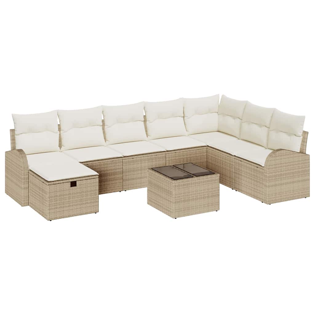 Bankstel 9 st beige en crèmekleurig poly rattan