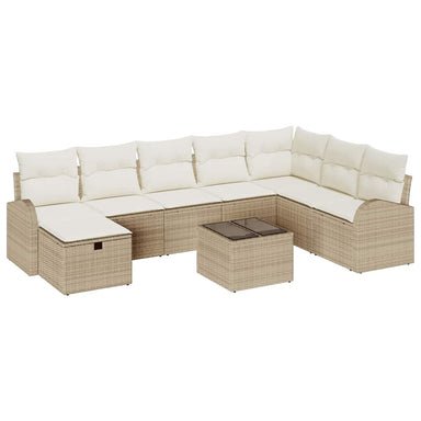 Bankstel 9 st beige en crèmekleurig poly rattan