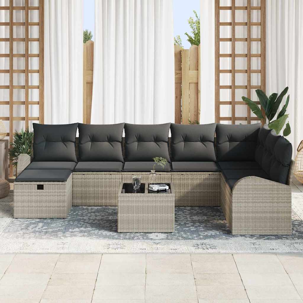 Bankstel 9 st Lichtgrijs poly rattan