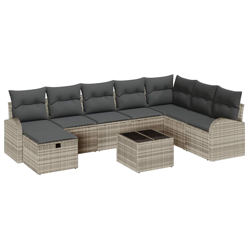 Bankstel 9 st Lichtgrijs poly rattan