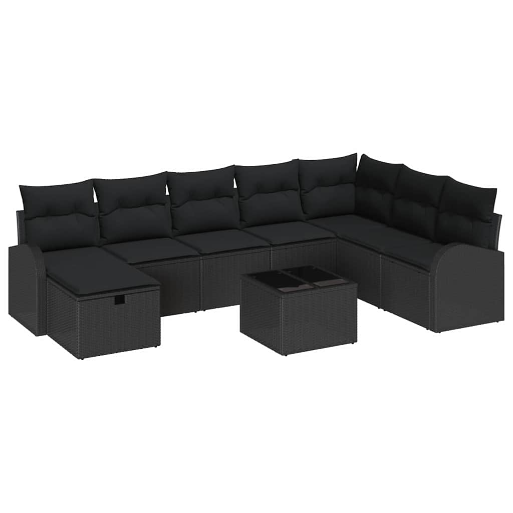 Bankstel 9 st Zwart poly rattan