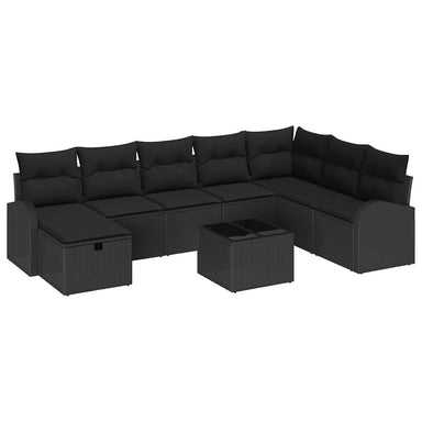 Bankstel 9 st Zwart poly rattan