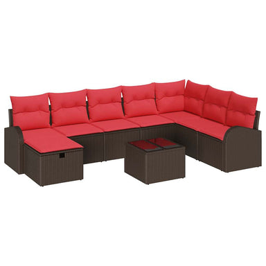 Bankstel 9 st 8-Aantal zitplaatsen Bruin en Rood poly rattan