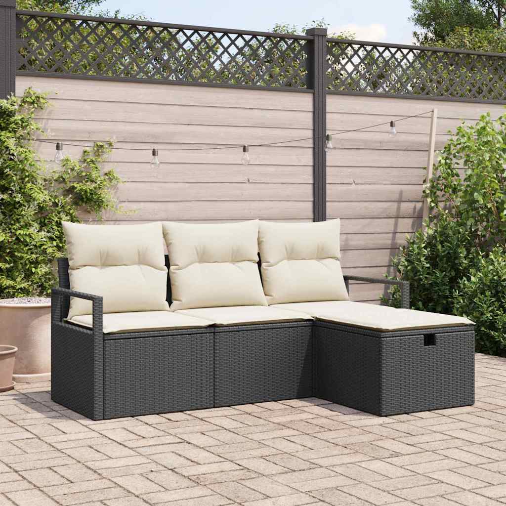 Bankstel 4 st 4-Aantal zitplaatsen Zwart en Crème poly rattan