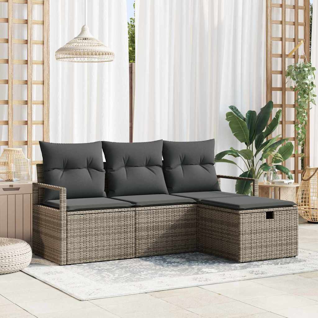 Bankstel met kussen met opslag 4 pcs Grijs poly rattan