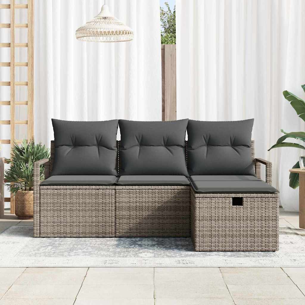 Bankstel met kussen met opslag 4 pcs Grijs poly rattan