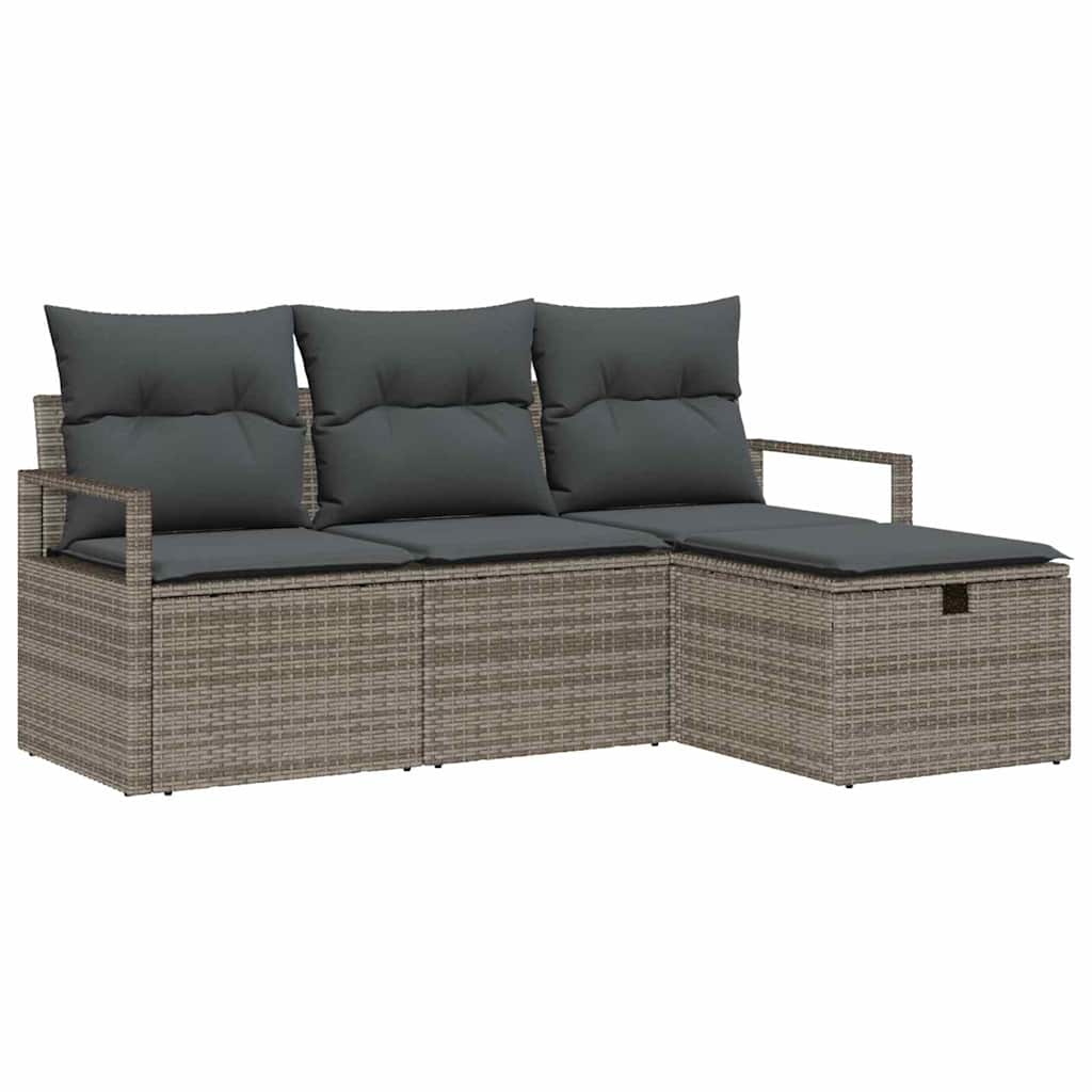 Bankstel met kussen met opslag 4 pcs Grijs poly rattan
