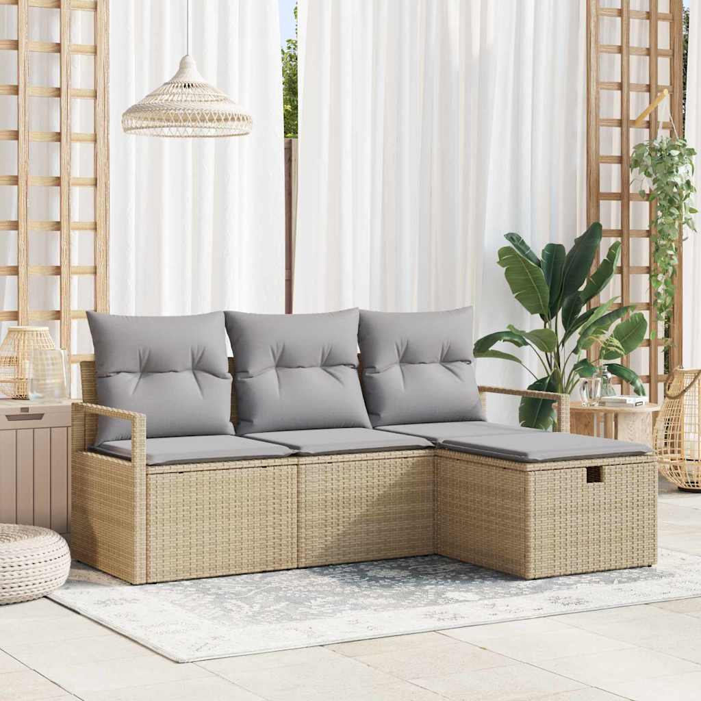 Bankstel met kussen 4 pcs Beige en Licht Grijs poly rattan