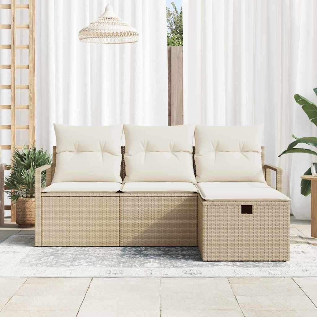 Bankstel 4 st 4-Aantal zitplaatsen Beige en Crème poly rattan