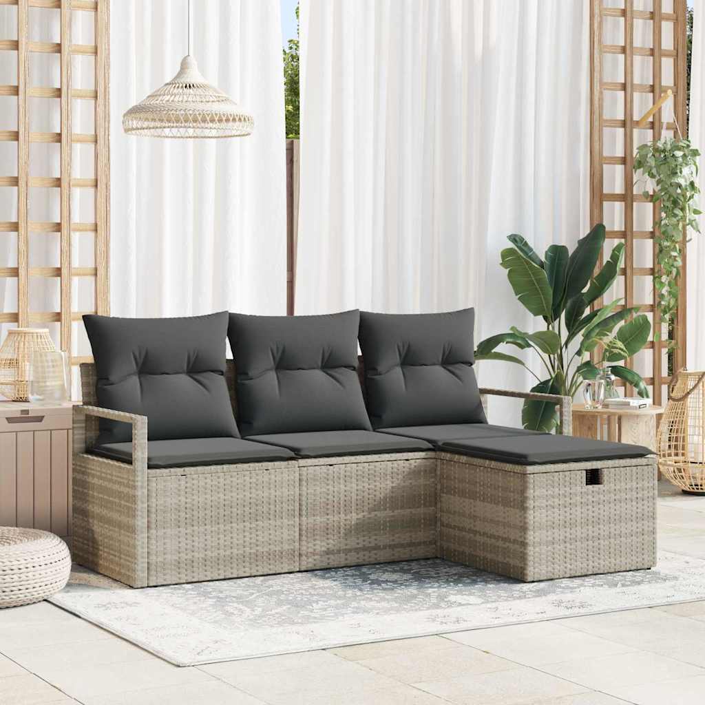 Bankstel met kussen met opslag 4 pcs Lichtgrijs poly rattan