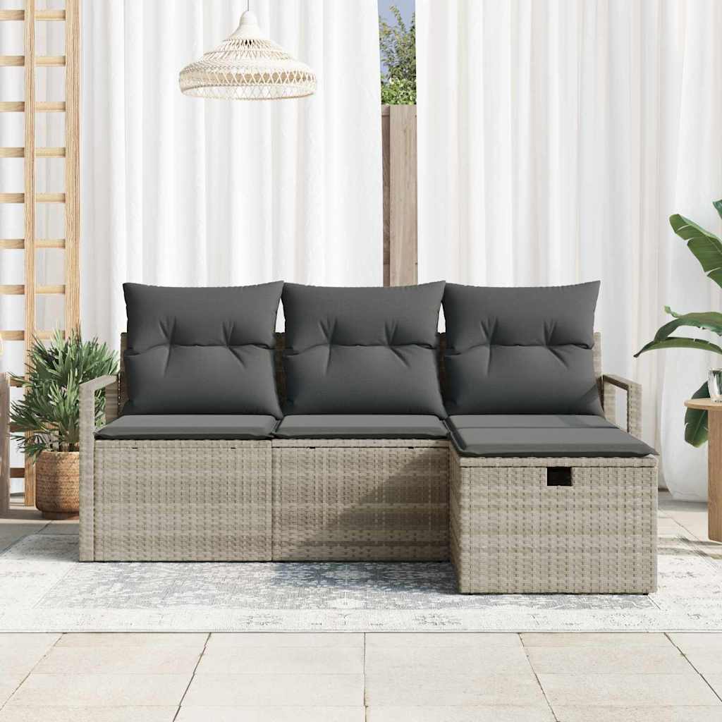 Bankstel met kussen met opslag 4 pcs Lichtgrijs poly rattan