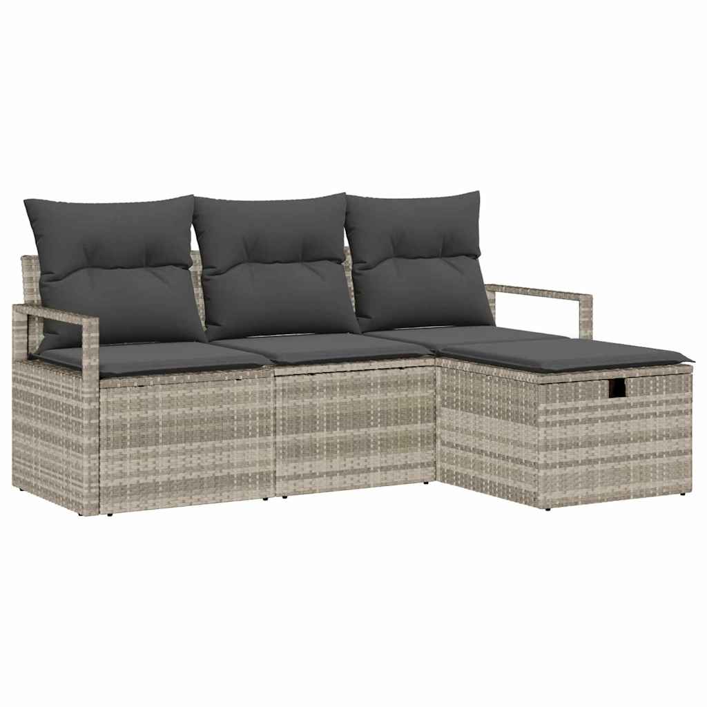 Bankstel met kussen met opslag 4 pcs Lichtgrijs poly rattan