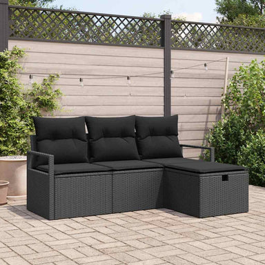 Bankstel 4 st 4-Aantal zitplaatsen Zwart poly rattan