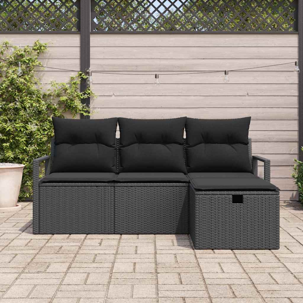 Bankstel 4 st 4-Aantal zitplaatsen Zwart poly rattan