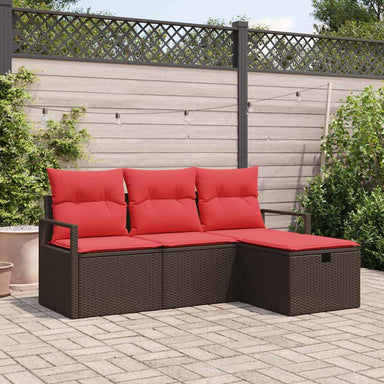Bankstel 4 st 4-Aantal zitplaatsen Bruin en Rood poly rattan