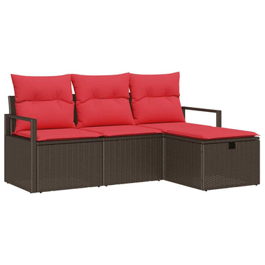 Bankstel 4 st 4-Aantal zitplaatsen Bruin en Rood poly rattan