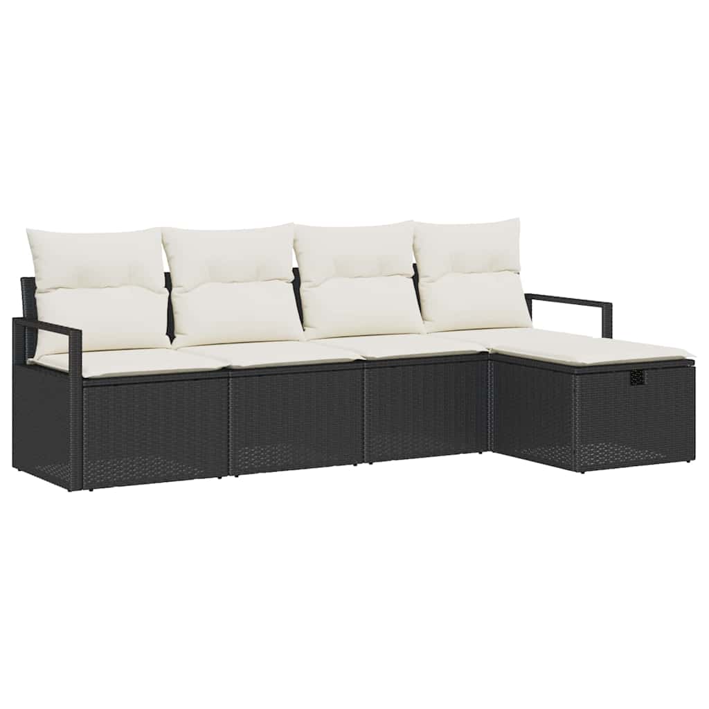 Bankstel 5 st 5-Aantal zitplaatsen Zwart en Crème poly rattan