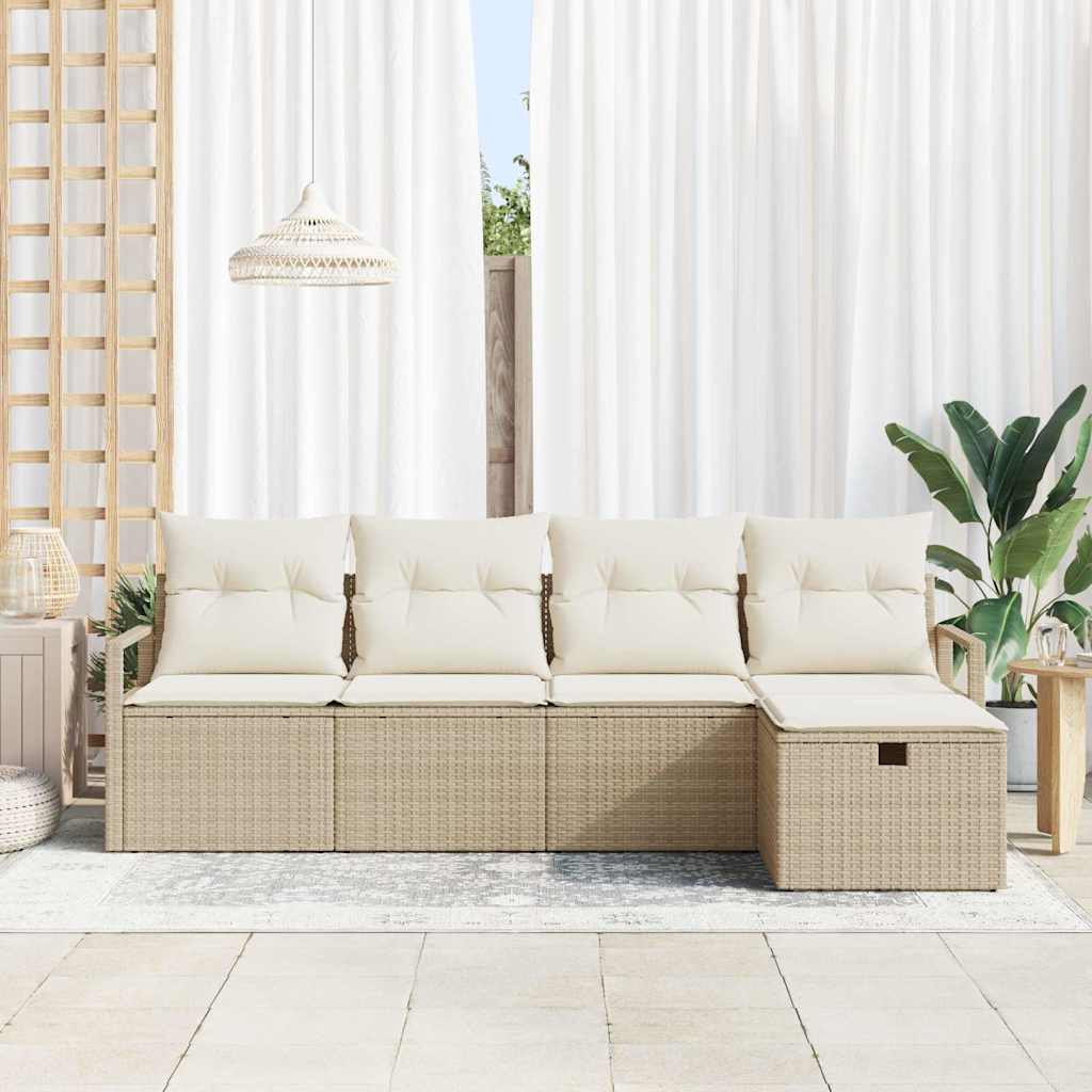 Bankstel 5 st 5-Aantal zitplaatsen Beige en Crème poly rattan
