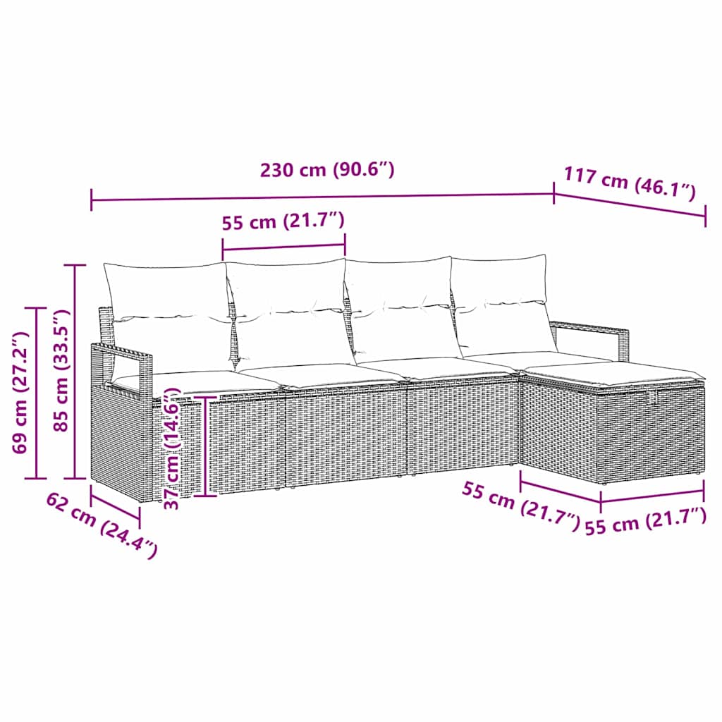 Bankstel met kussen met opslag Lichtgrijs poly rattan