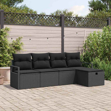 Bankstel 5 st 5-Aantal zitplaatsen Zwart poly rattan