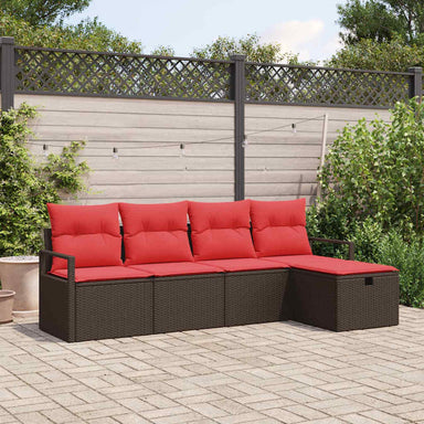 Bankstel met kussen met opslag Bruin en Rood poly rattan
