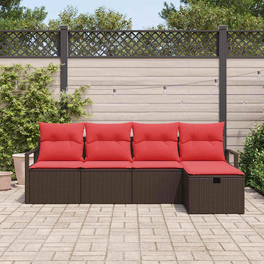 Bankstel met kussen met opslag Bruin en Rood poly rattan