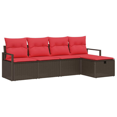 Bankstel met kussen met opslag Bruin en Rood poly rattan