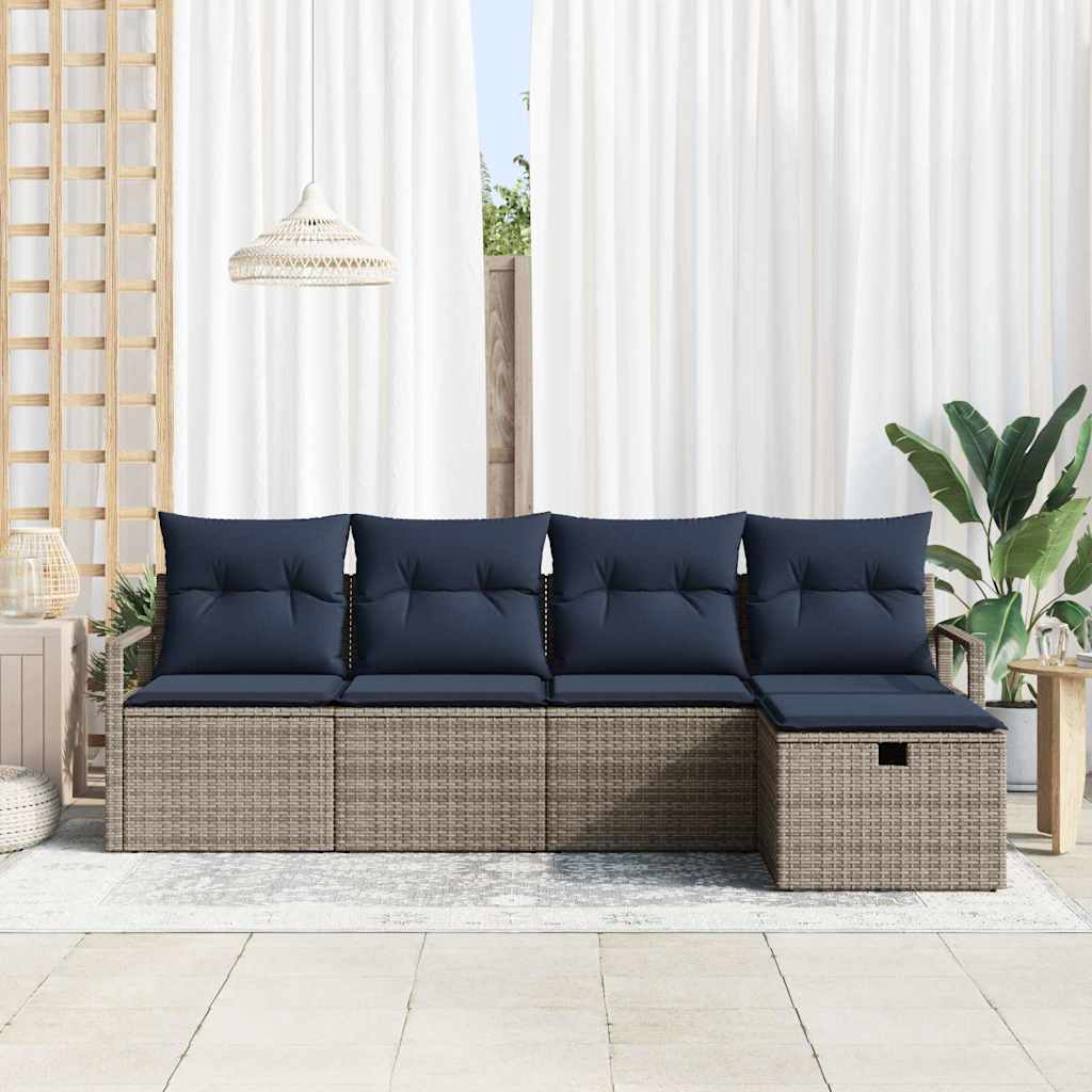 Bankstel 5 st 5-Aantal zitplaatsen Grijs en Marineblauw