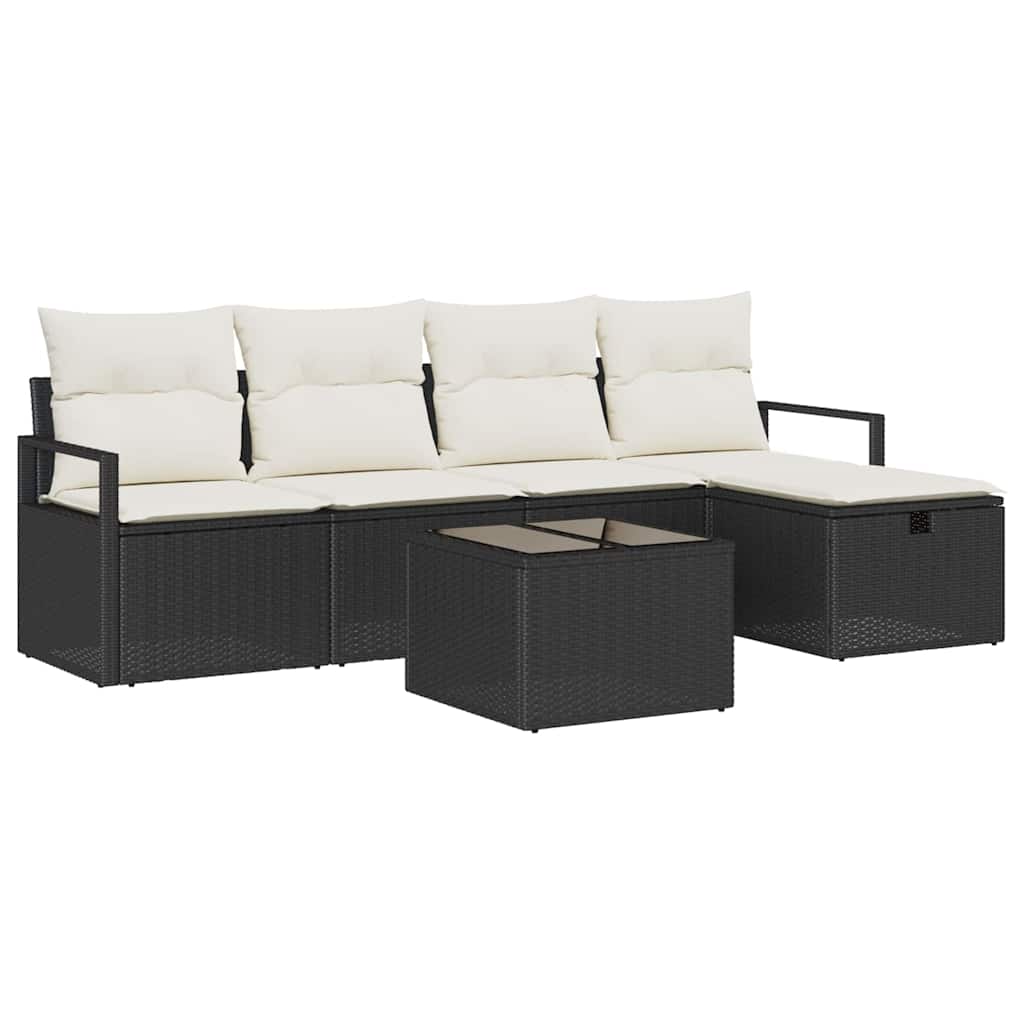 Bankstel 6 st 5-Aantal zitplaatsen Zwart en Crème poly rattan
