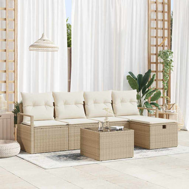Bankstel 6 st 5-Aantal zitplaatsen Beige en Crème poly rattan