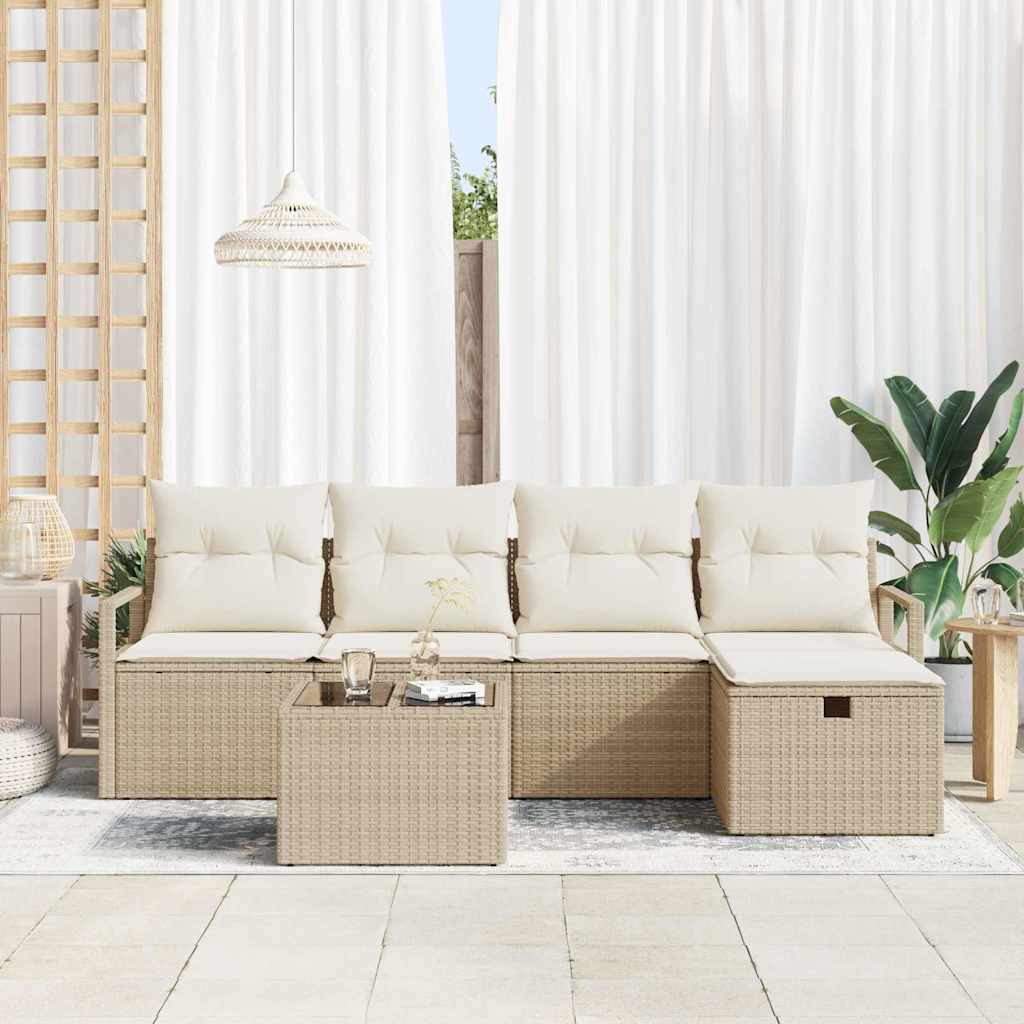 Bankstel 6 st 5-Aantal zitplaatsen Beige en Crème poly rattan