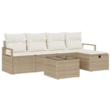 Bankstel 6 st 5-Aantal zitplaatsen Beige en Crème poly rattan
