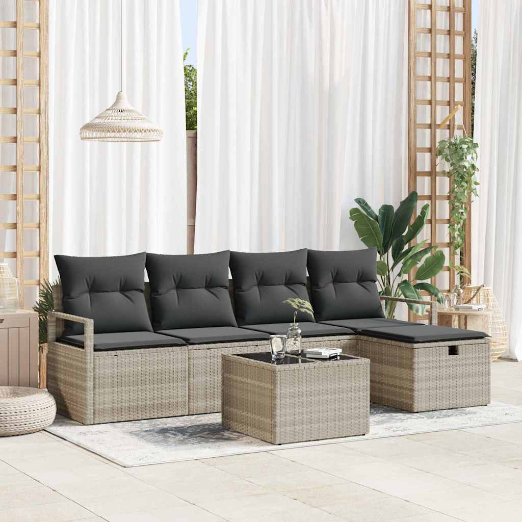 Bankstel 6 st 5-Aantal zitplaatsen Lichtgrijs poly rattan