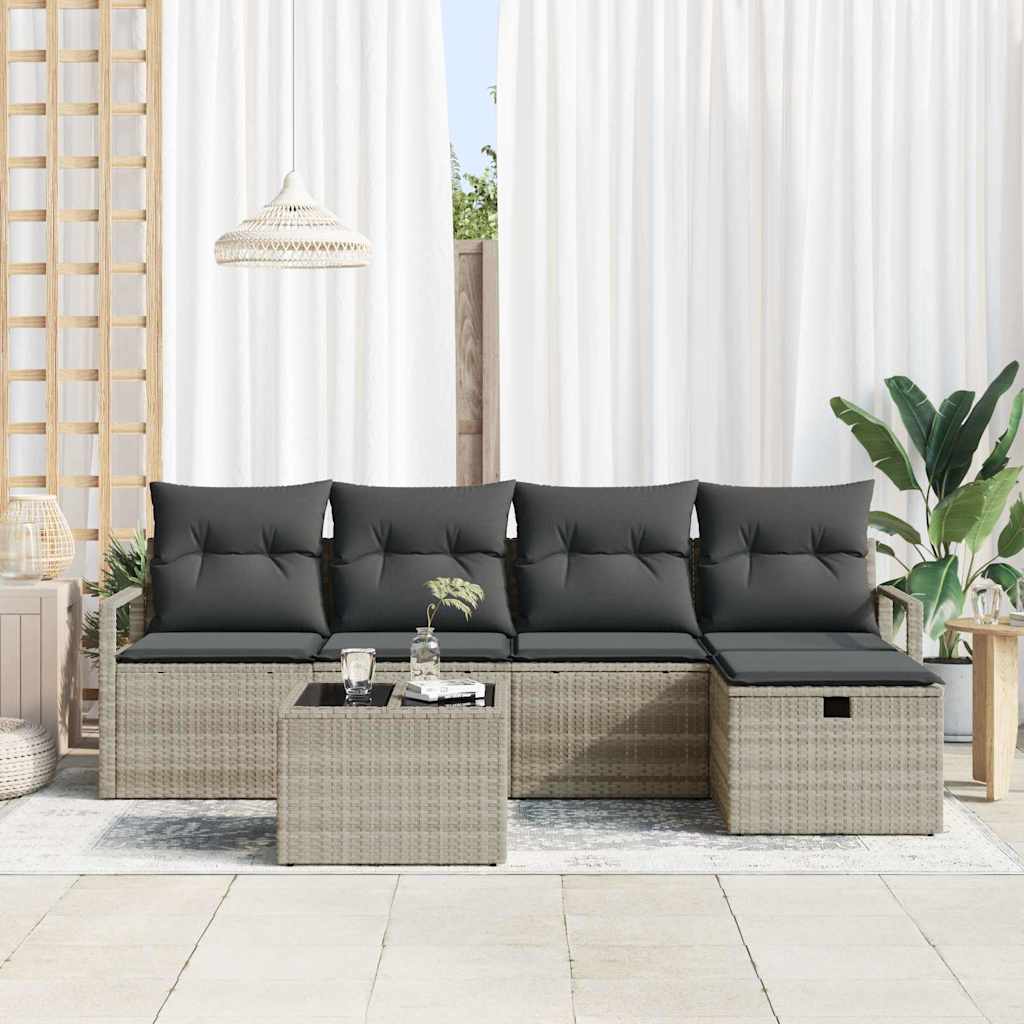 Bankstel 6 st 5-Aantal zitplaatsen Lichtgrijs poly rattan