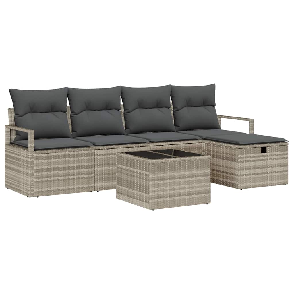 Bankstel 6 st 5-Aantal zitplaatsen Lichtgrijs poly rattan