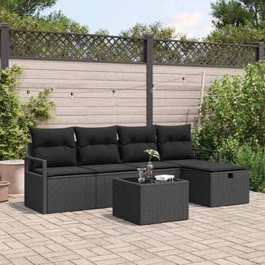 Bankstel 6 st 5-Aantal zitplaatsen Zwart poly rattan