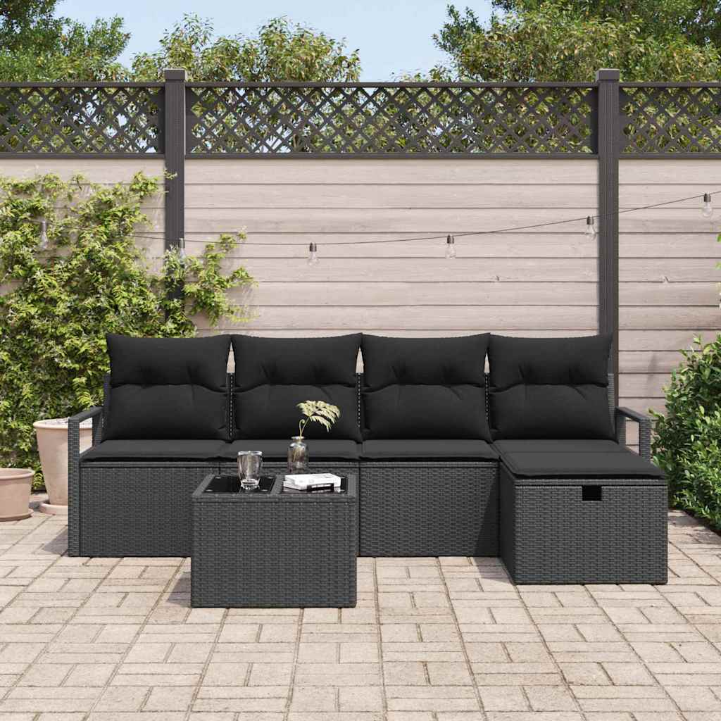 Bankstel 6 st 5-Aantal zitplaatsen Zwart poly rattan