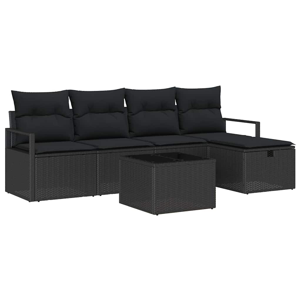 Bankstel 6 st 5-Aantal zitplaatsen Zwart poly rattan