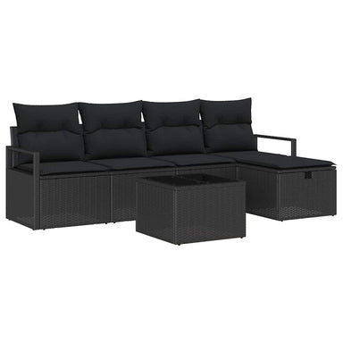 Bankstel 6 st 5-Aantal zitplaatsen Zwart poly rattan